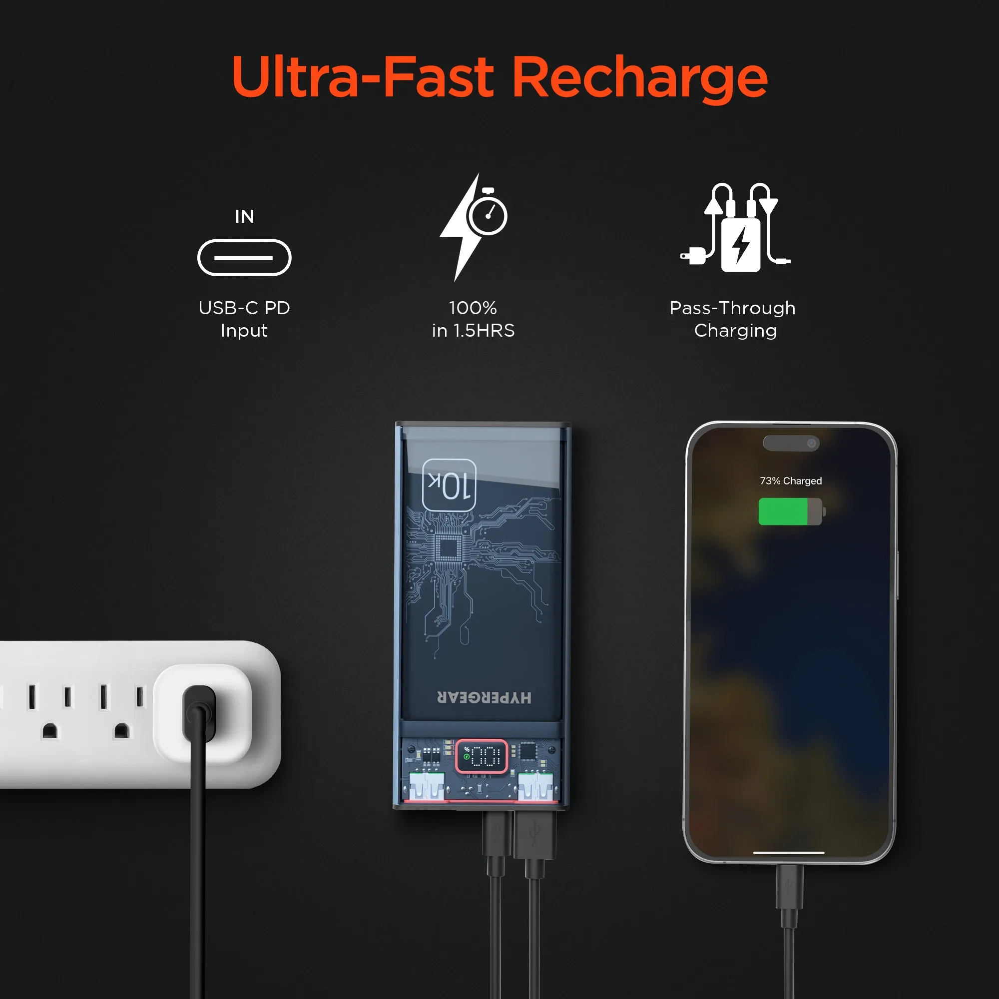 10,000mAh | ClearCharge Transparent Fast Charge Power Bank with 20W USB-C PD