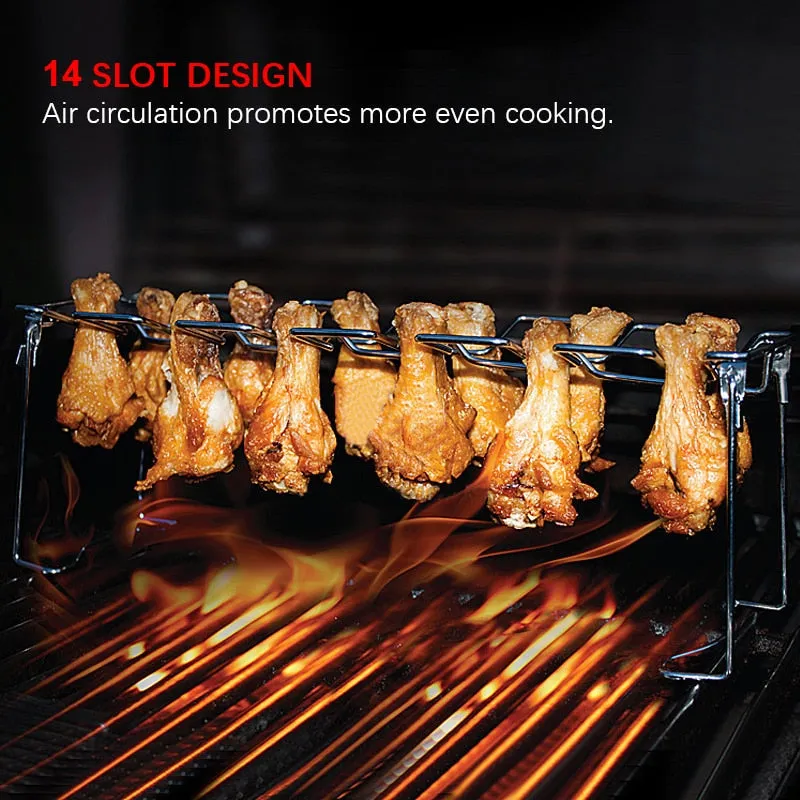 14 Slots Stainless Steel Barbecue Drumsticks Holder Smoker Stand