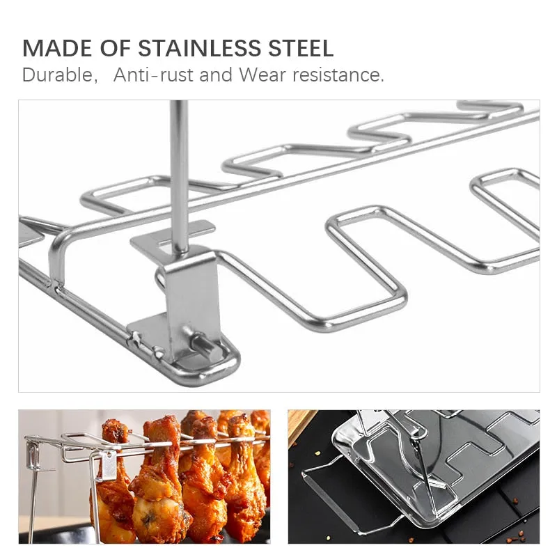 14 Slots Stainless Steel Barbecue Drumsticks Holder Smoker Stand