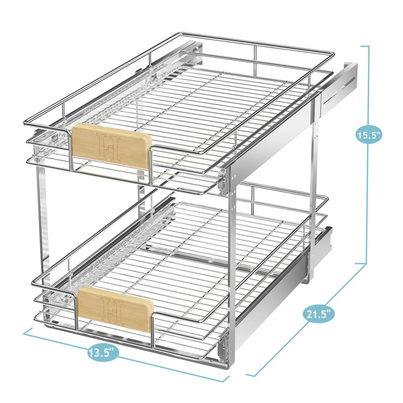 2 Tier Pull Out Drawers For Kitchen Cabinets with Wooden Handle