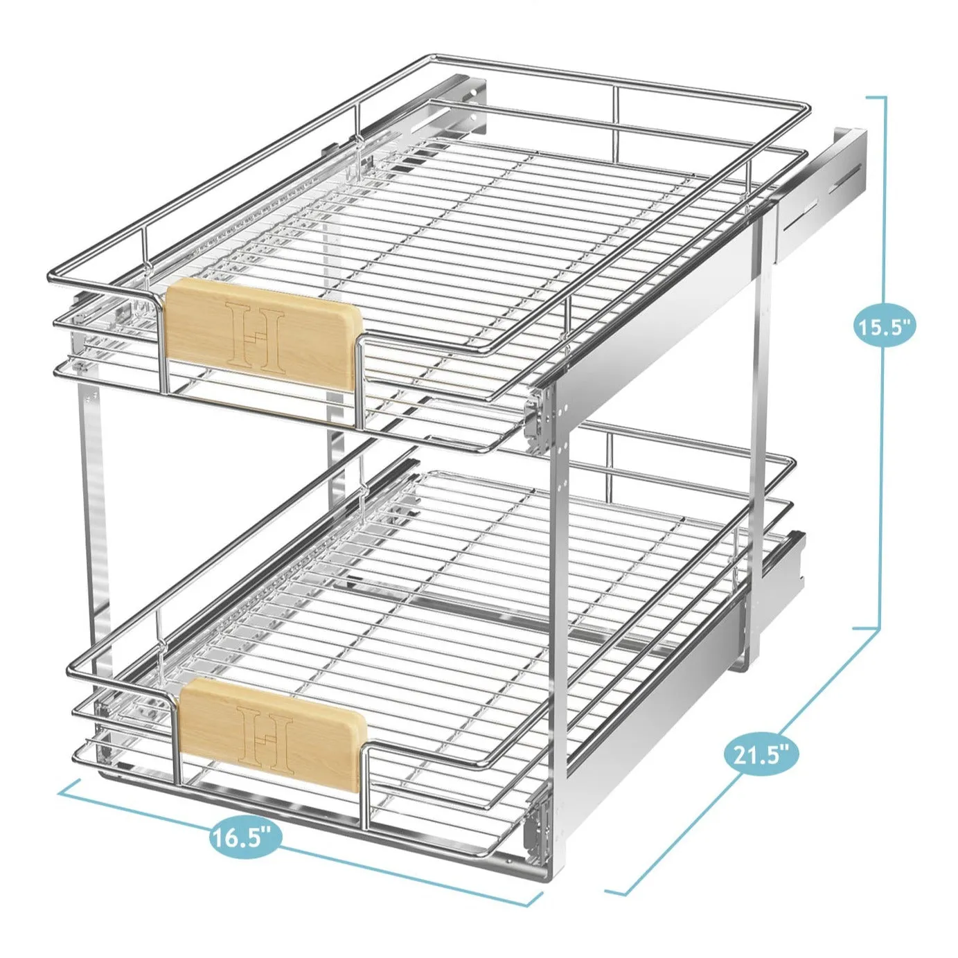 2 Tier Pull Out Drawers For Kitchen Cabinets with Wooden Handle