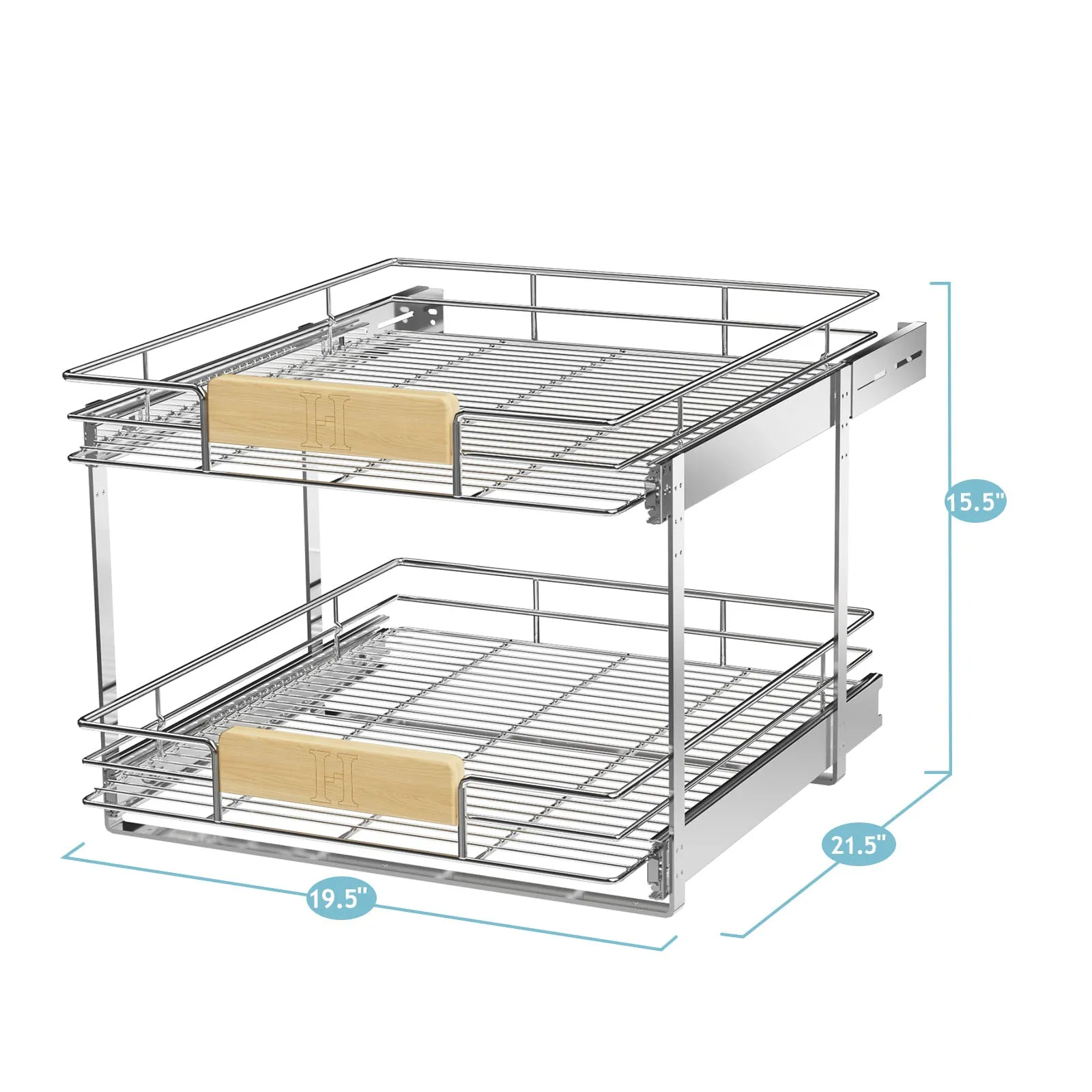 2 Tier Pull Out Drawers For Kitchen Cabinets with Wooden Handle