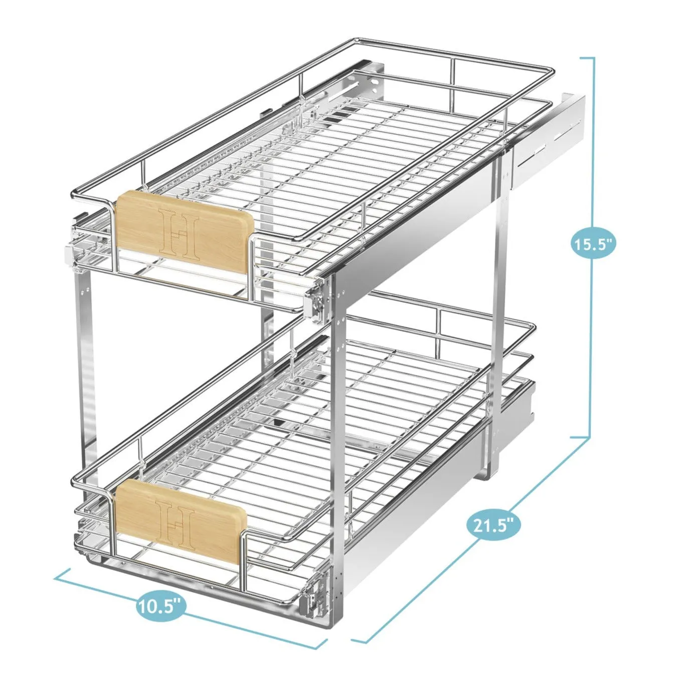 2 Tier Pull Out Drawers For Kitchen Cabinets with Wooden Handle