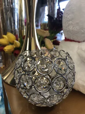 4” silver round ball crystal candleholder HOLDER DECOR CANDLEHOLDER (Silver)