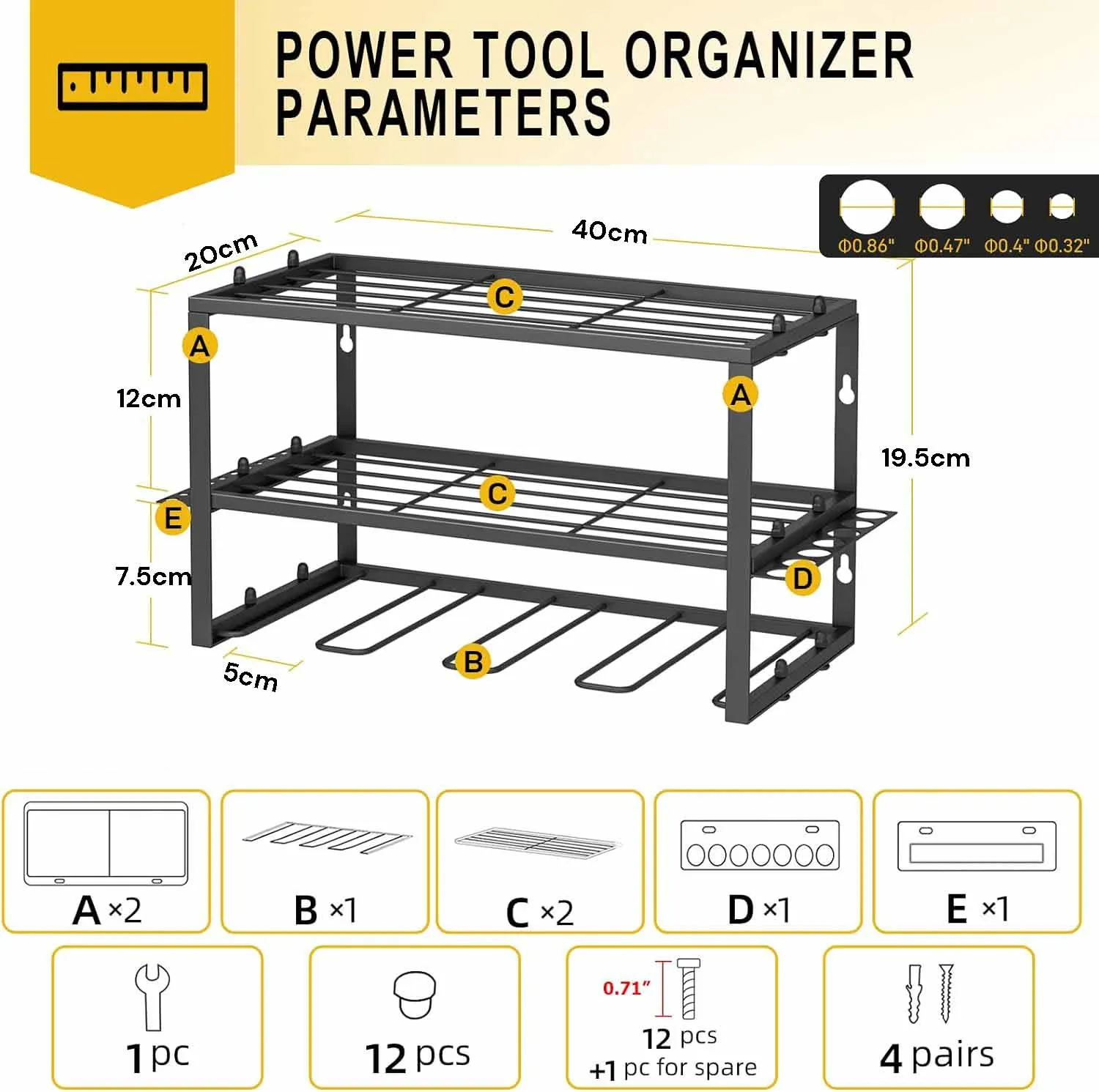 4-Tier Garage Tool Storage Organizer Rack 40cm Power Tool Shelf