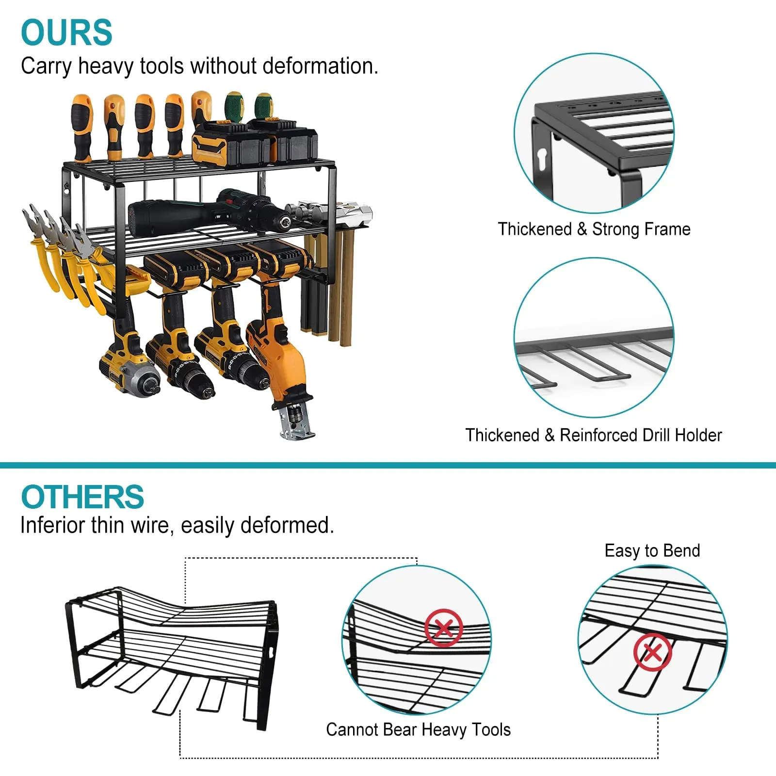 4-Tier Garage Tool Storage Organizer Rack 40cm Power Tool Shelf