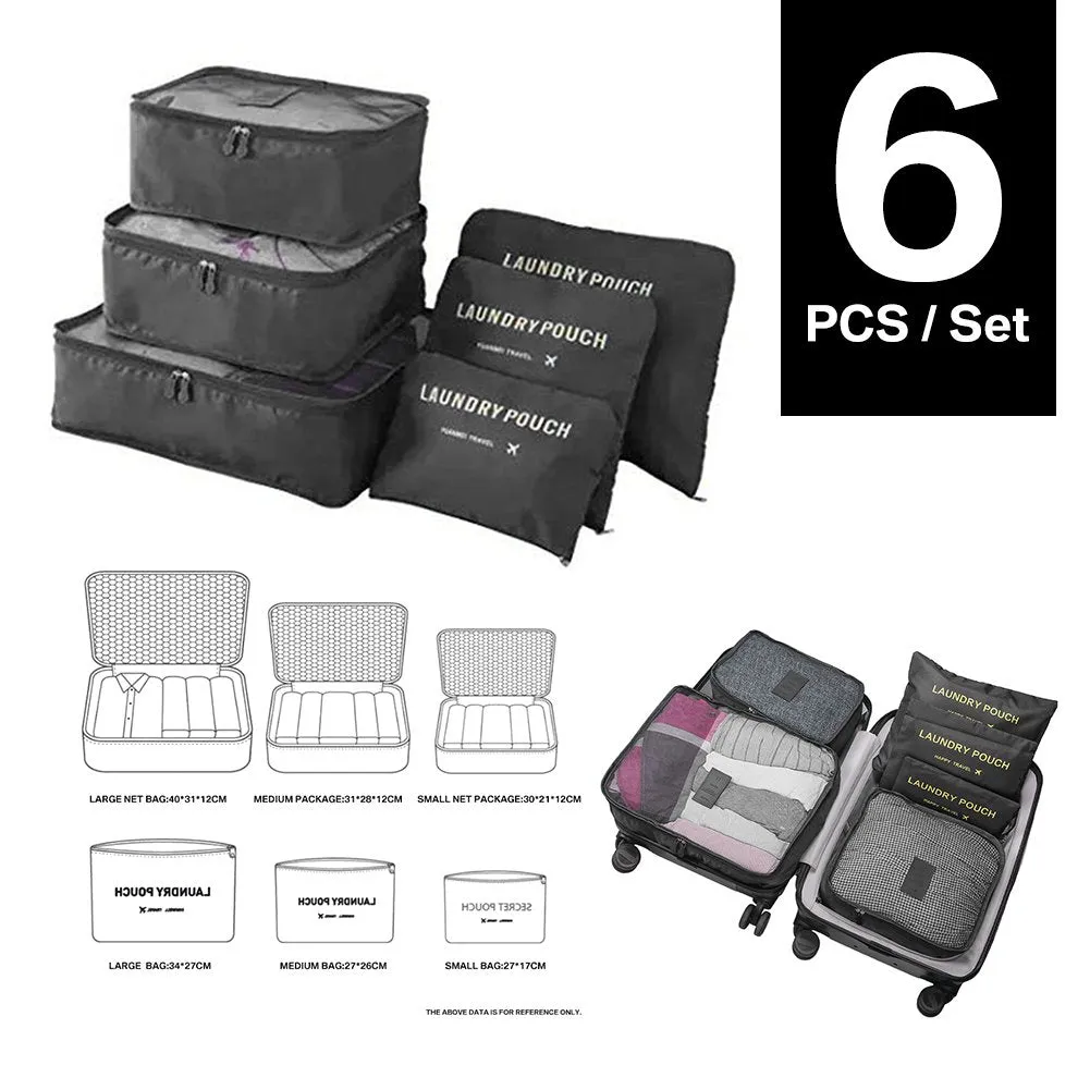 6PCS Packing Cubes for Travel Luggage Organiser Bag-Black