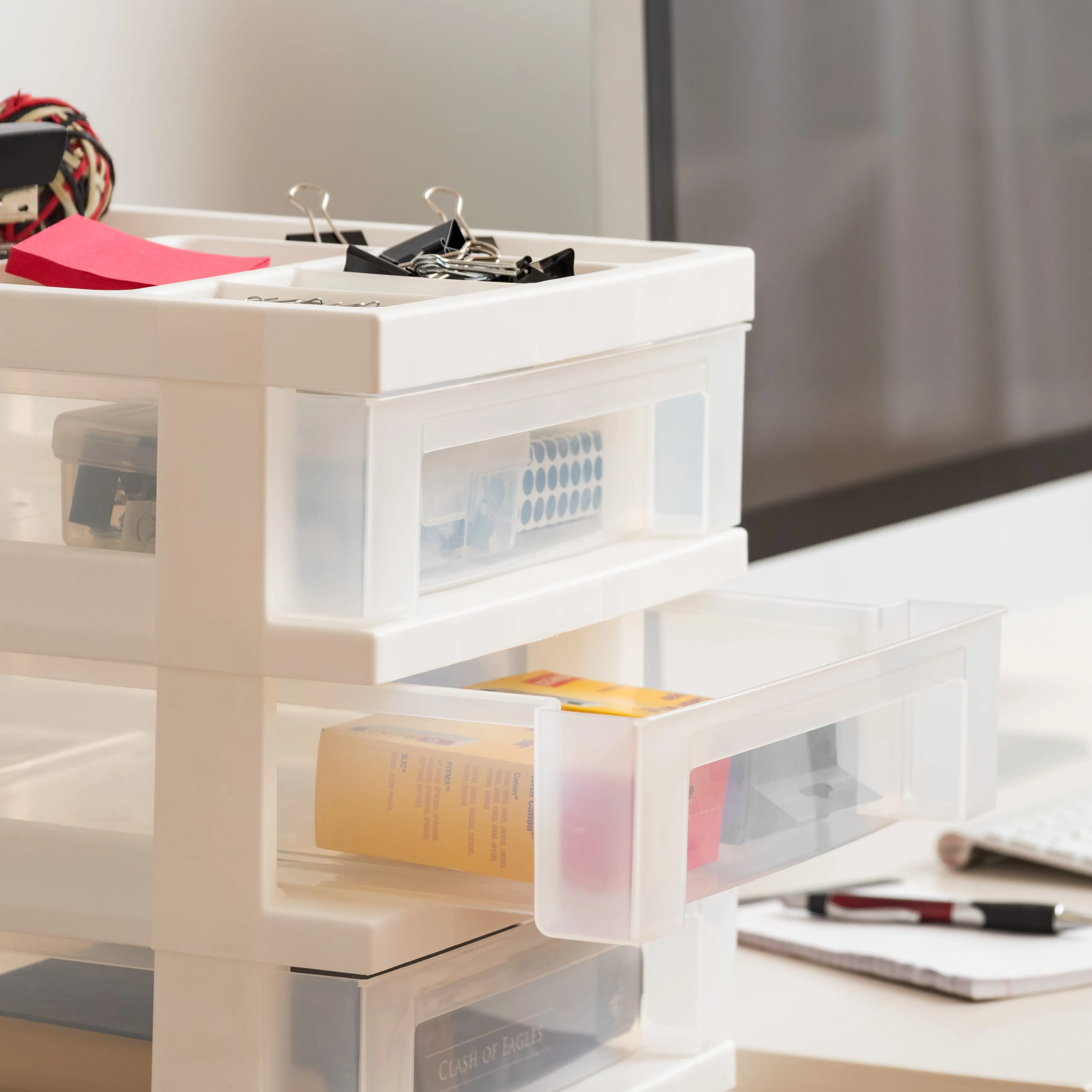 7-Drawer Storage Cart with Organizer Top, White