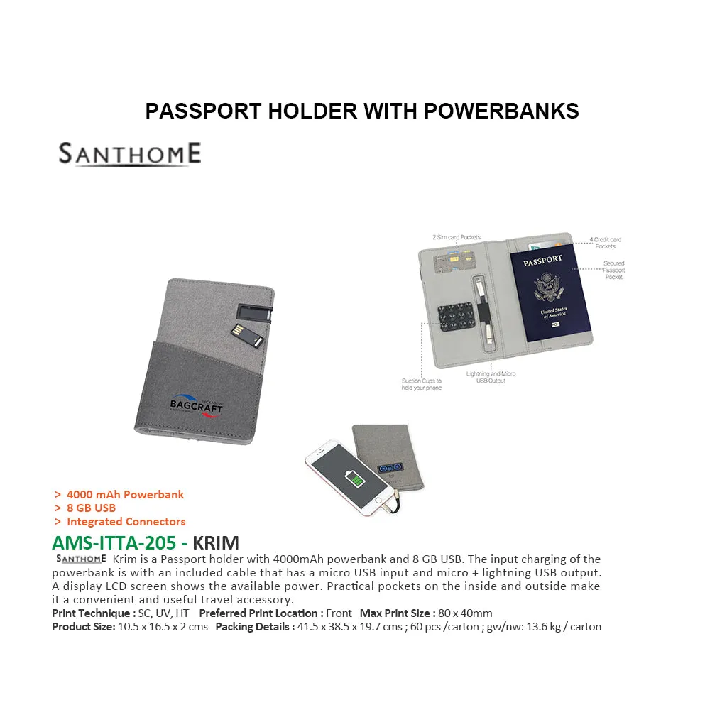 AMS-ITTA-205- Krim   -  Passport Holder with 4000mah Powerbank and 8 GB USB (Dark Grey/Light Grey)