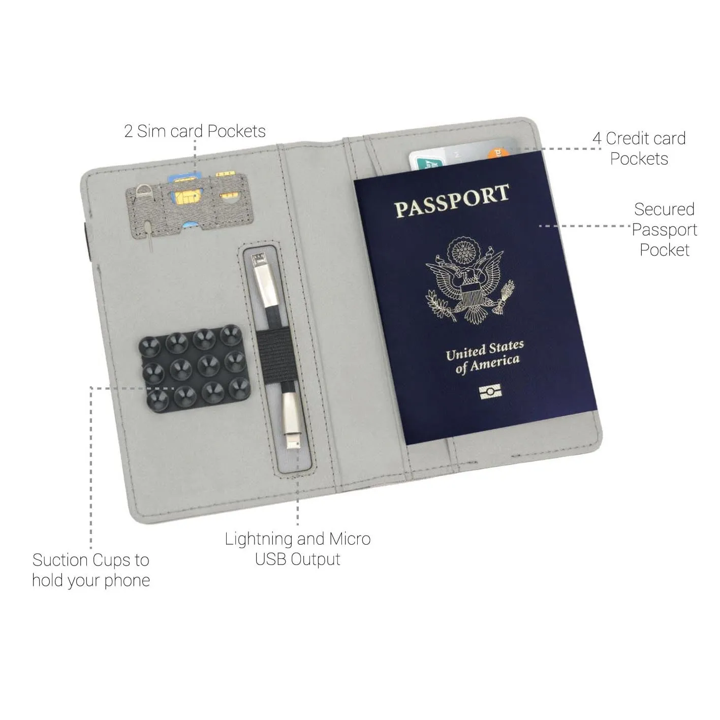 AMS-ITTA-205- Krim   -  Passport Holder with 4000mah Powerbank and 8 GB USB (Dark Grey/Light Grey)