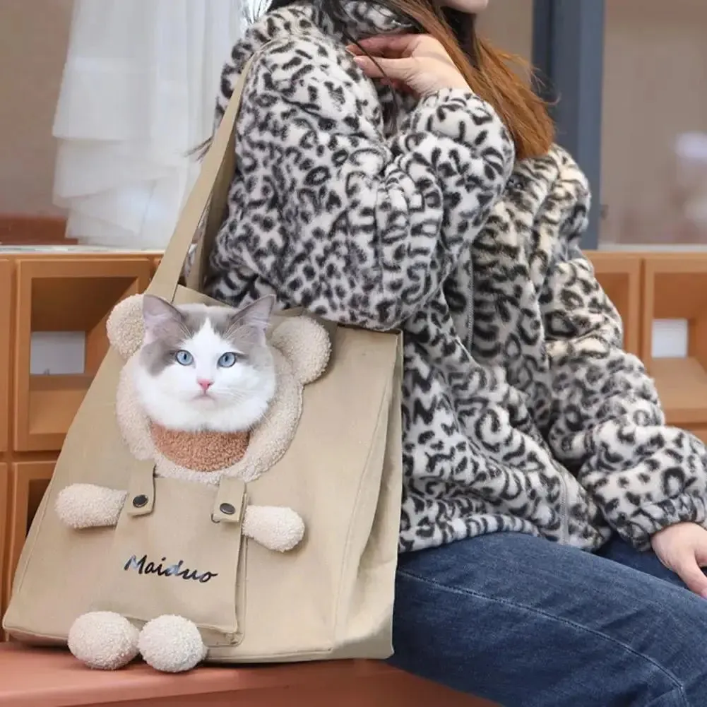 Anniepaw Canvas Cat Dog Carrier Bag One Shoulder Tote for Small Pets Travel Handbag