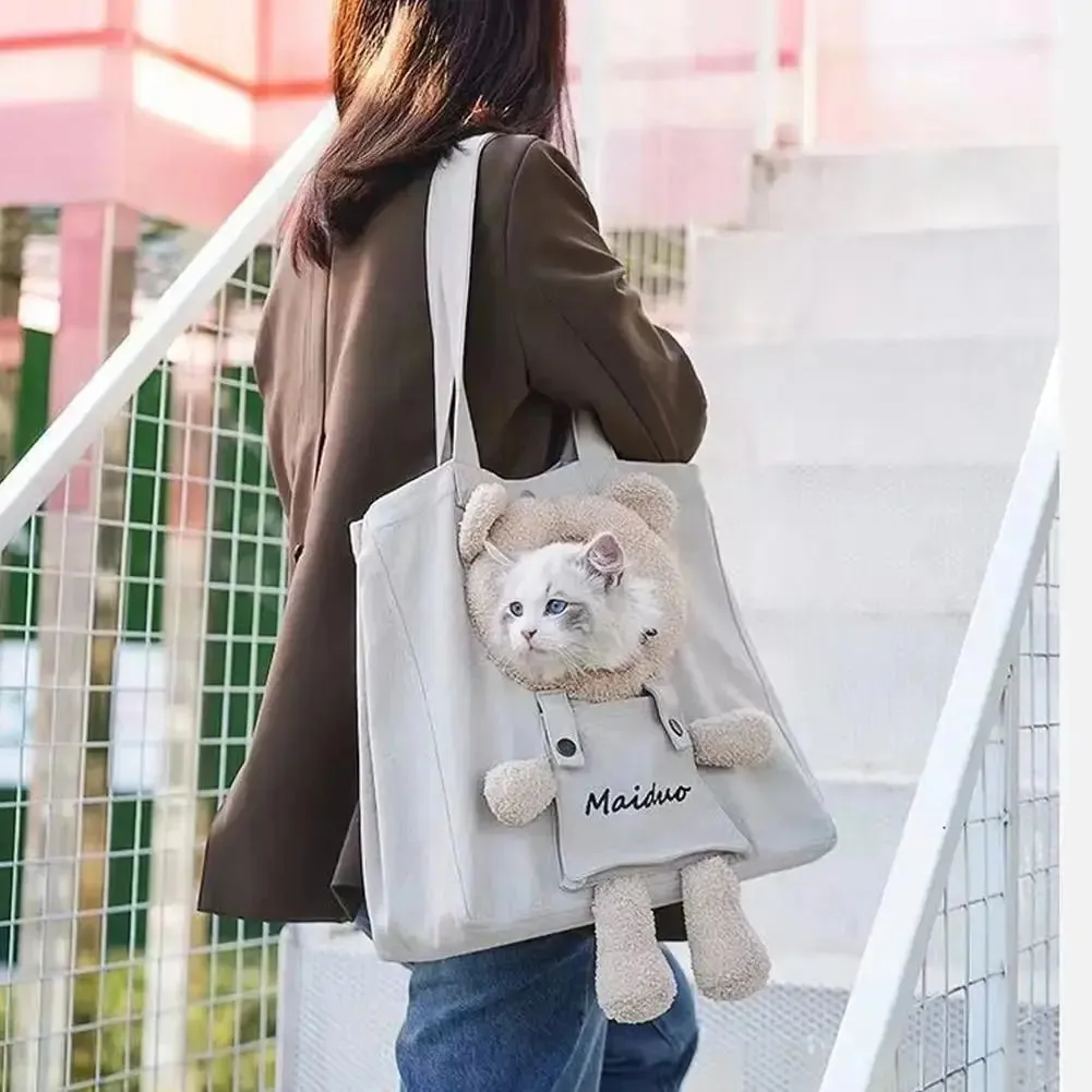 Anniepaw Canvas Cat Dog Carrier Bag One Shoulder Tote for Small Pets Travel Handbag