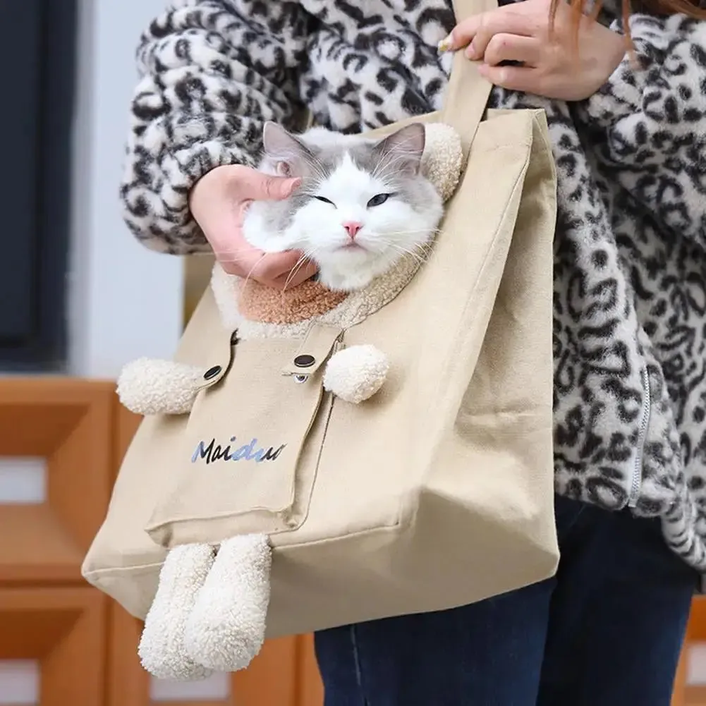 Anniepaw Canvas Cat Dog Carrier Bag One Shoulder Tote for Small Pets Travel Handbag