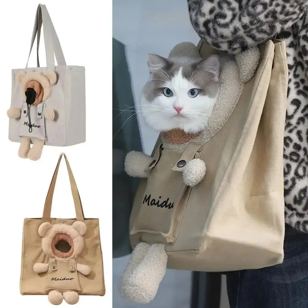 Anniepaw Canvas Cat Dog Carrier Bag One Shoulder Tote for Small Pets Travel Handbag