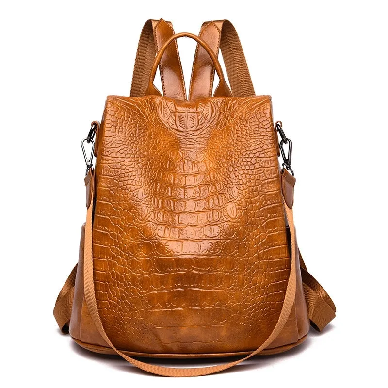 Anti-theft Backpack Korean Pu Leather Large-capacity Crocodile Pattern Dual-use Backpack