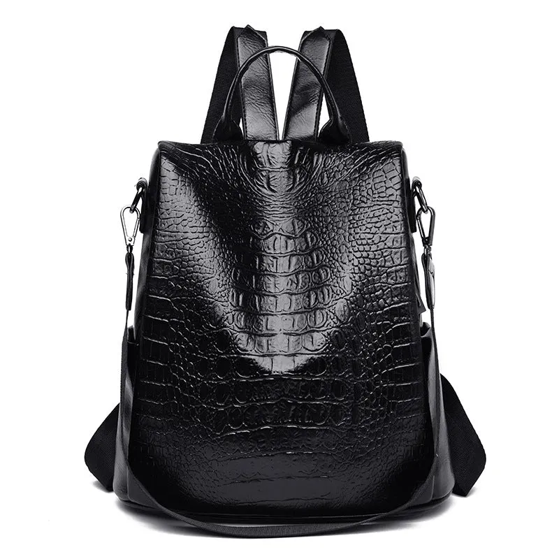 Anti-theft Backpack Korean Pu Leather Large-capacity Crocodile Pattern Dual-use Backpack