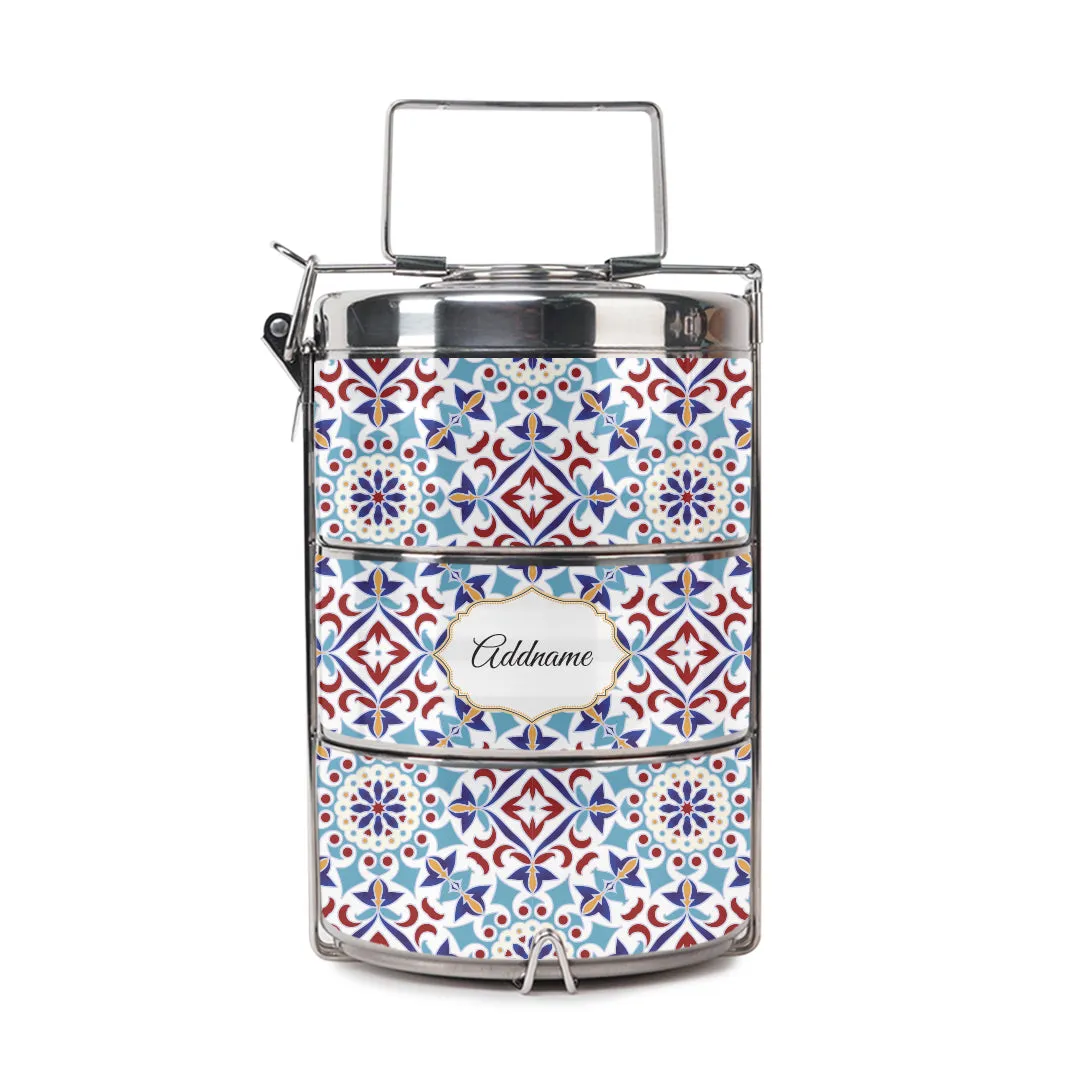 Arabesque Agean Blue Colourful Jute Bag with Tiffin Carrier Set