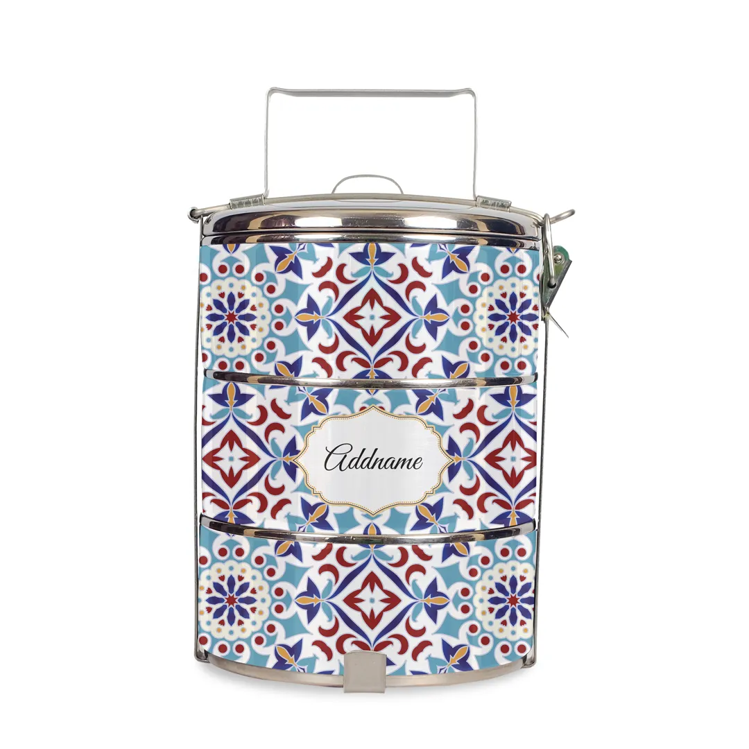 Arabesque Agean Blue Colourful Jute Bag with Tiffin Carrier Set