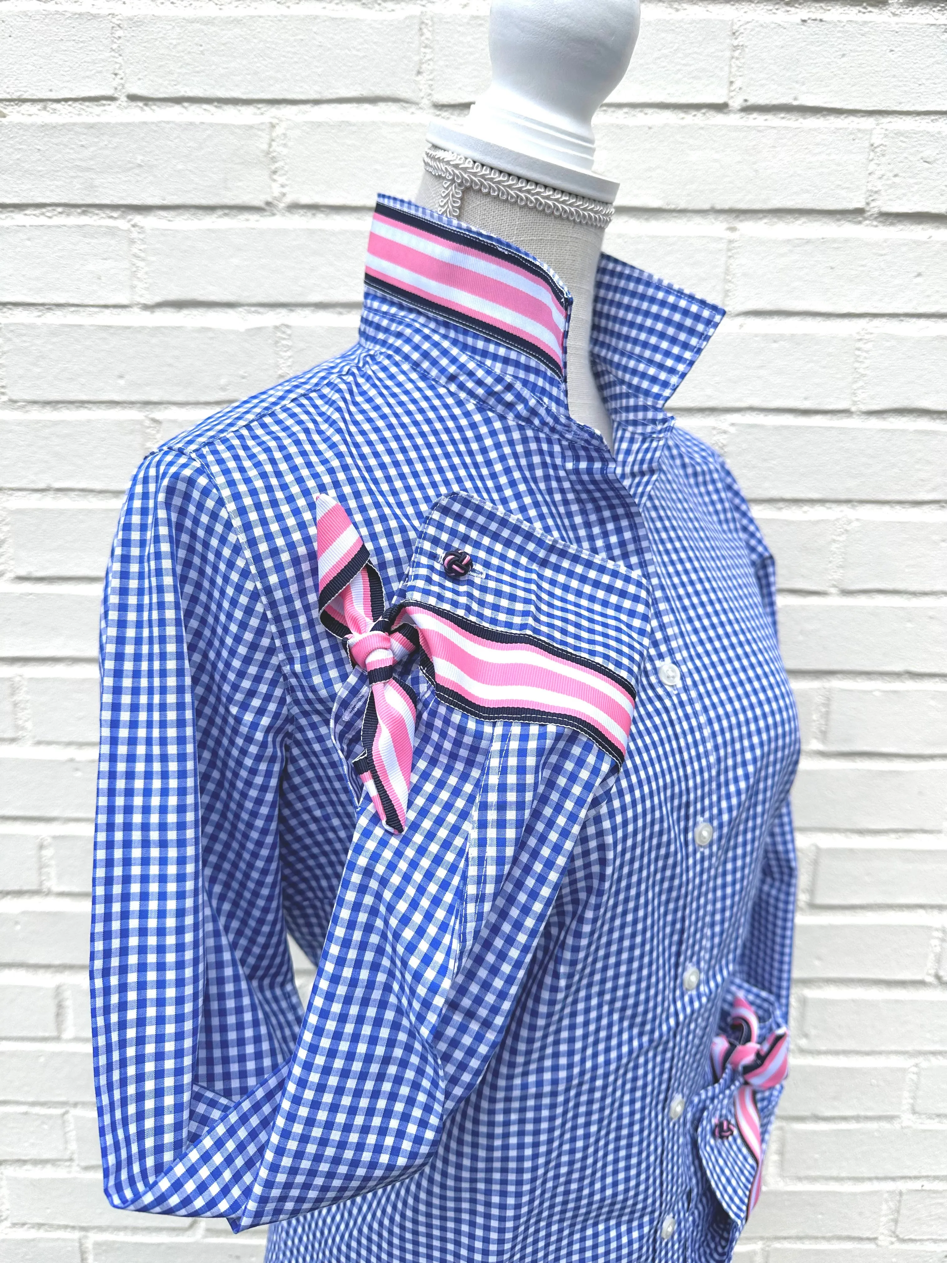 Audrey Royal Gingham Ribbon French Cuff Shirt (RFC33)