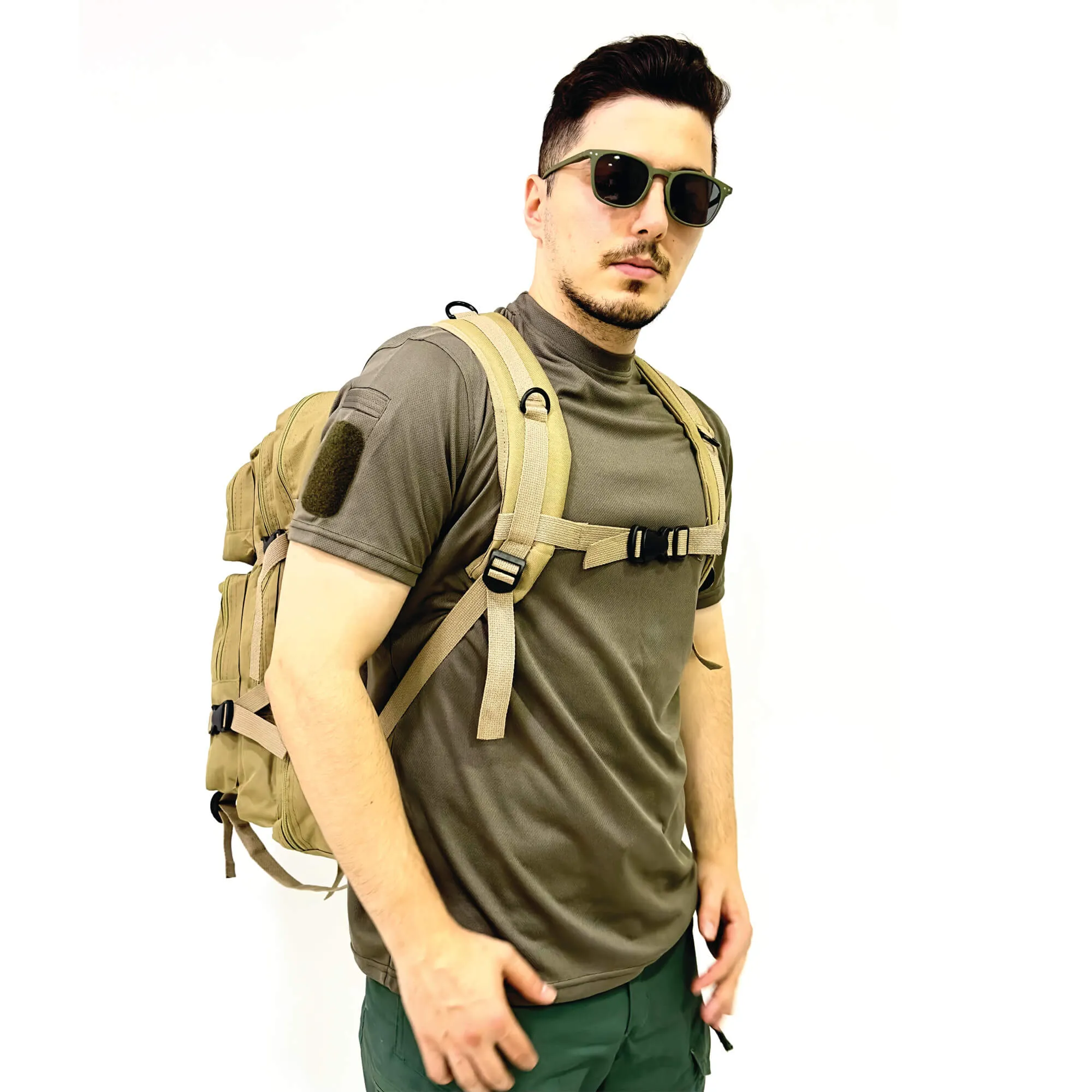 Beige Tactical Sports Backpack with Pec Area - 50 Liter Bag