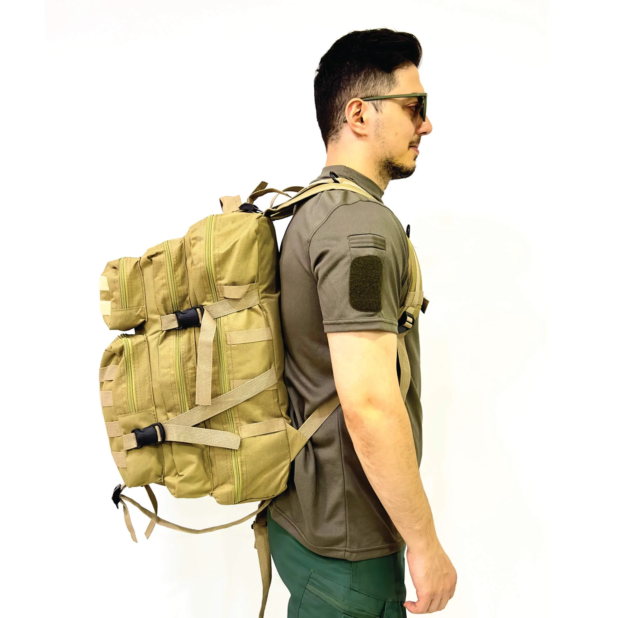 Beige Tactical Sports Backpack with Pec Area - 50 Liter Bag