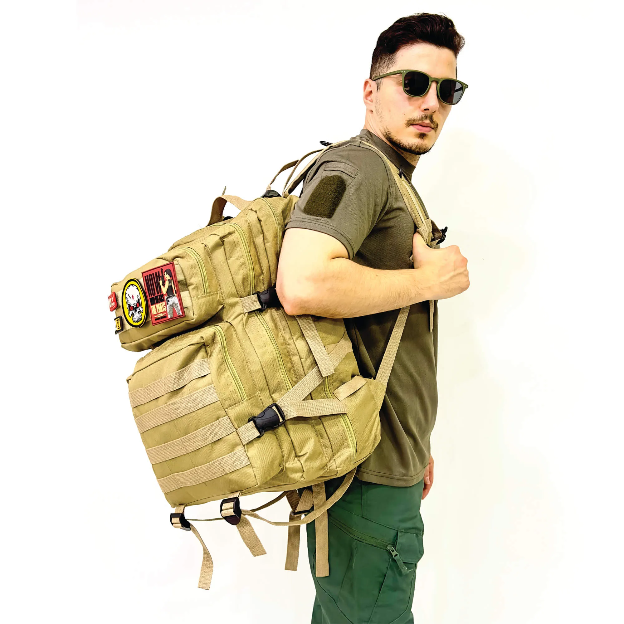 Beige Tactical Sports Backpack with Pec Area - 50 Liter Bag