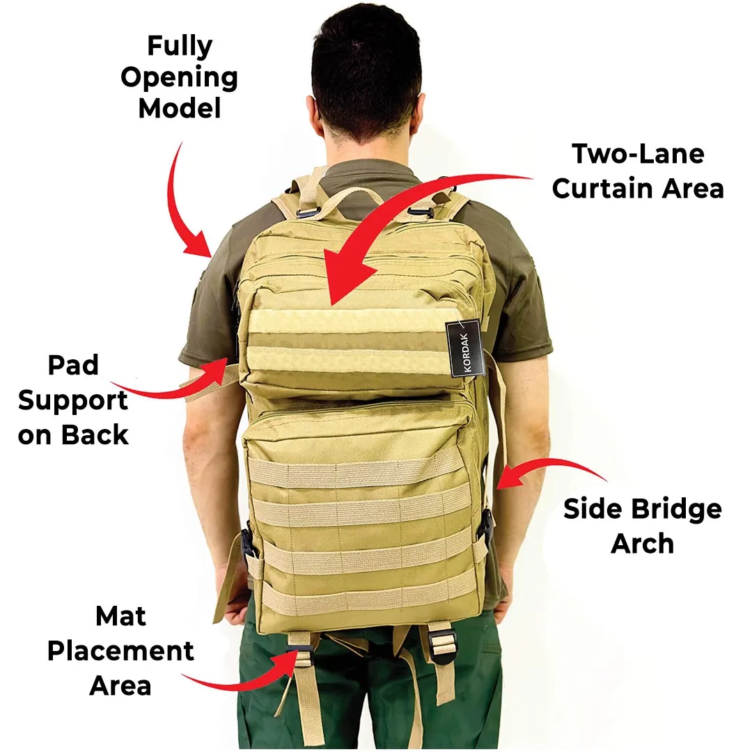 Beige Tactical Sports Backpack with Pec Area - 50 Liter Bag