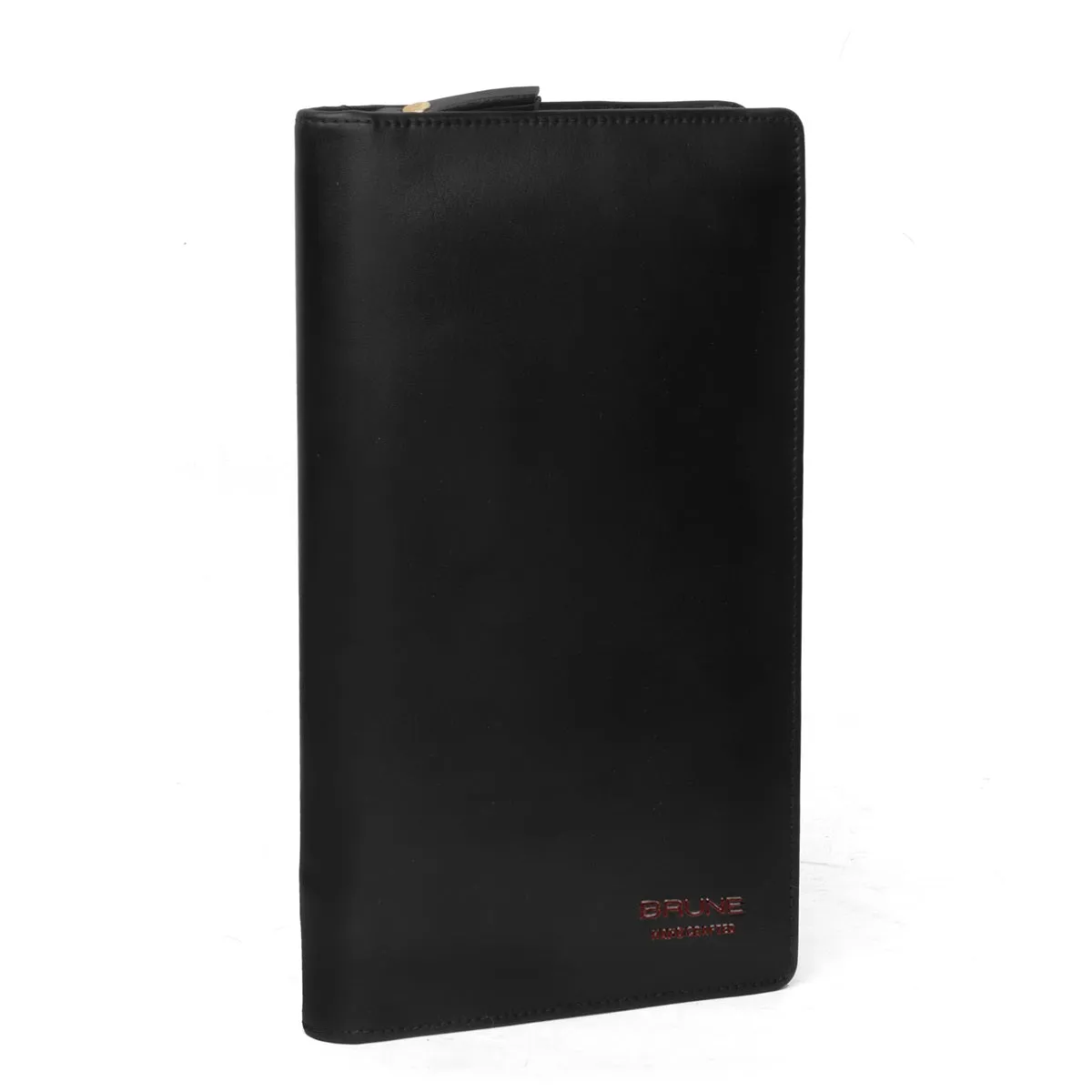 Black Bi-Fold Multi pockets Document Holder with zip Closure By Brune & Bareskin