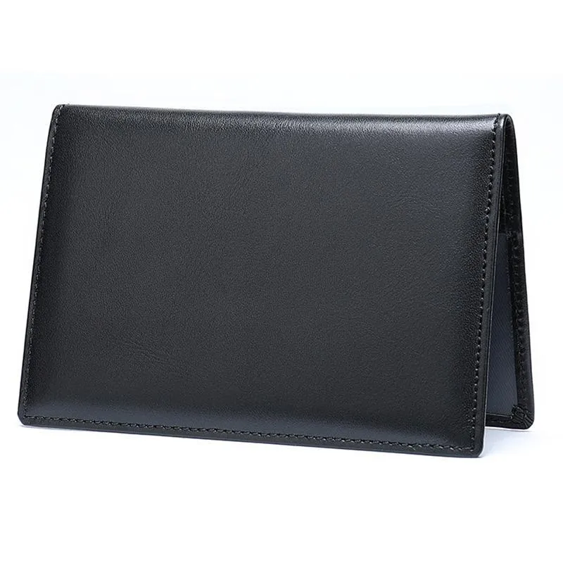 Black Genuine Leather Bifold Durable Passport Holder Card Holder Ticket Holder