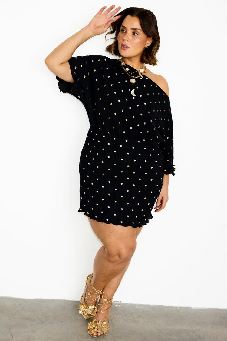 Black Plisse Mini Tilly Dress