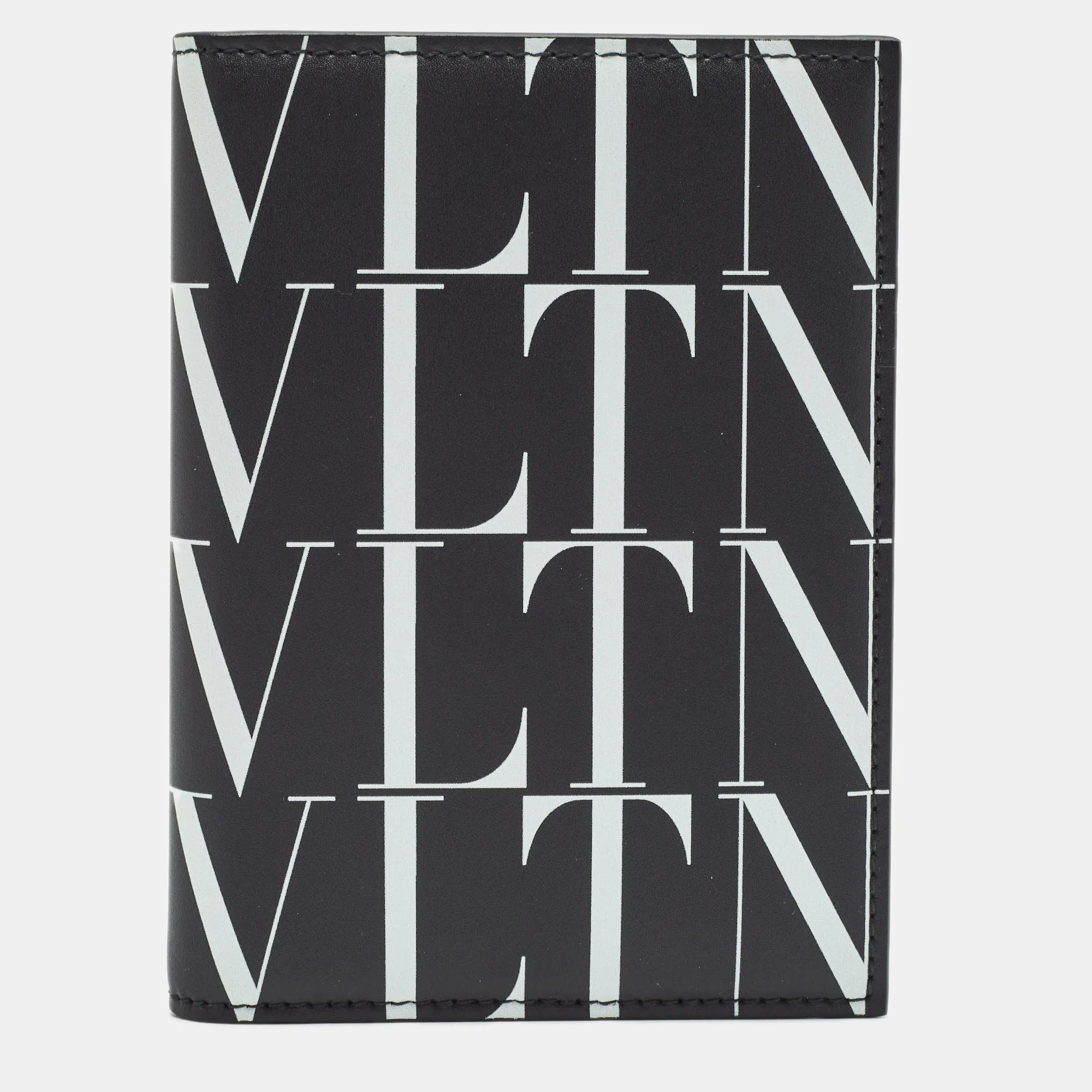 Black/White Leather VLTN Times Passport Holder