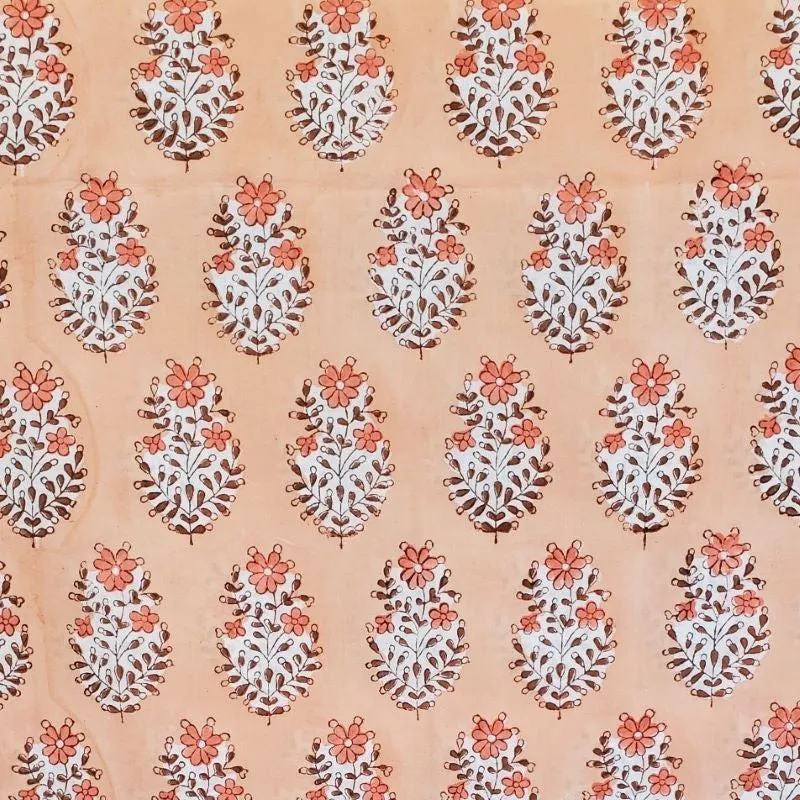 Block Printed Indian Cotton  - Floral Emblem in Apricot