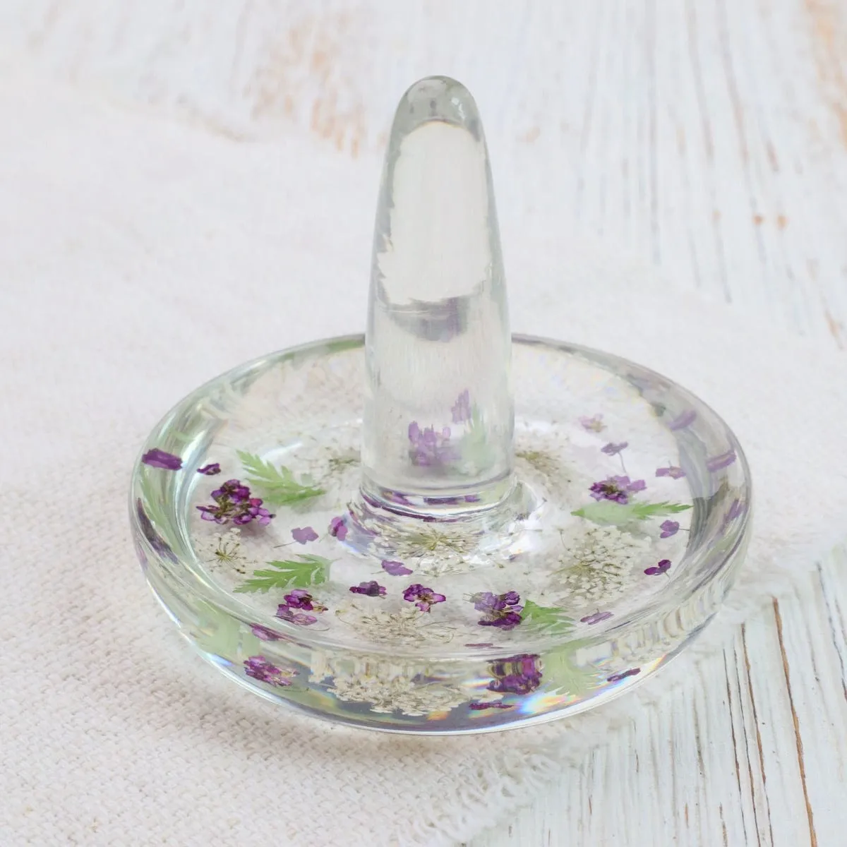 Botanical Purple & White Flowers Ring Holder