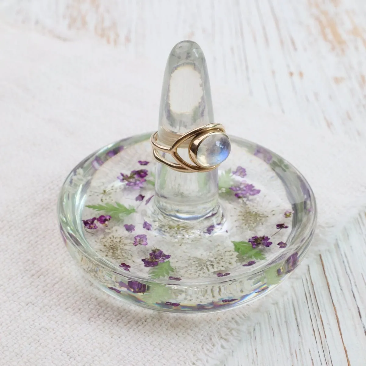 Botanical Purple & White Flowers Ring Holder