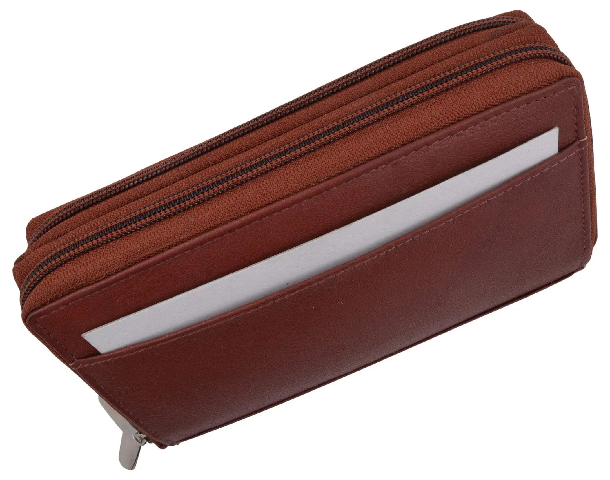 Burgundy Zip around Genuine Leather Checkbook Credit Card ID Holder Wallet Women