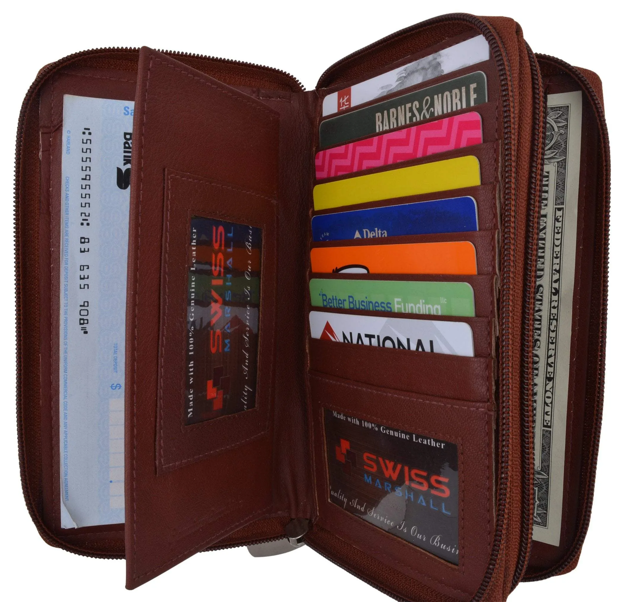 Burgundy Zip around Genuine Leather Checkbook Credit Card ID Holder Wallet Women