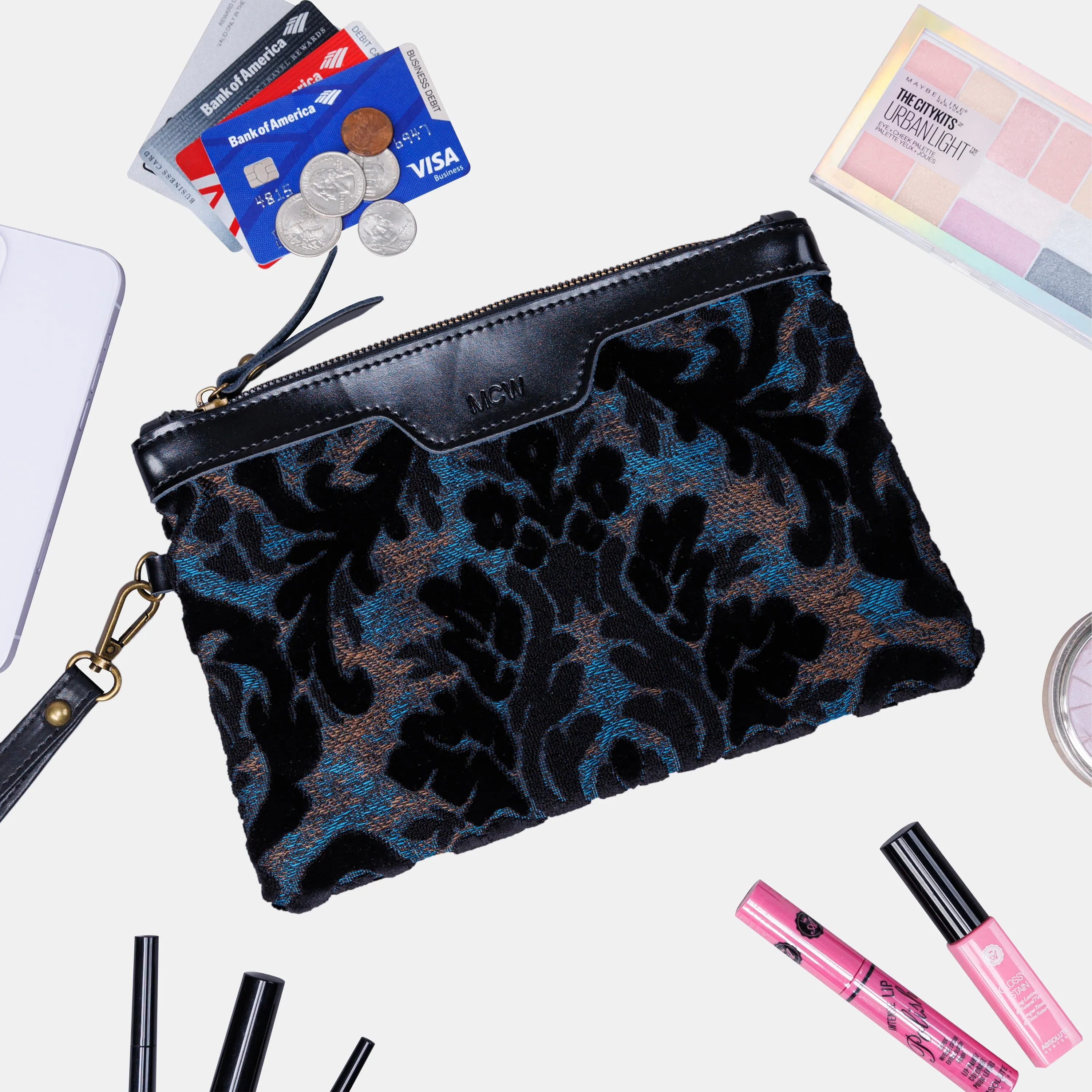 Burnout Velvet Black Wristlet Clutch