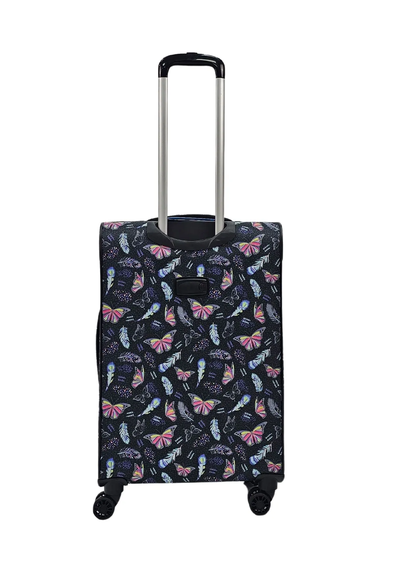 Butterfly Leaf Check Print Suitcase 4 Wheels Cabin Check In Hand Luggage Soft Shell Trolley