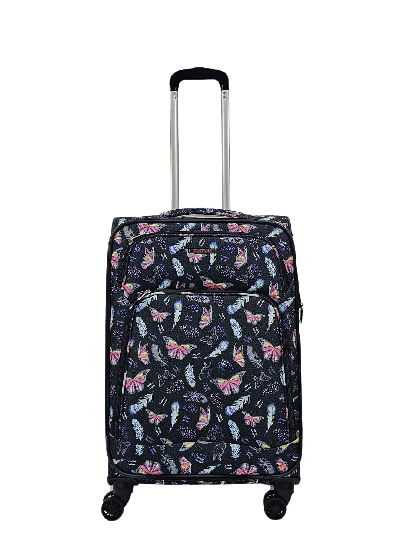 Butterfly Leaf Check Print Suitcase 4 Wheels Cabin Check In Hand Luggage Soft Shell Trolley