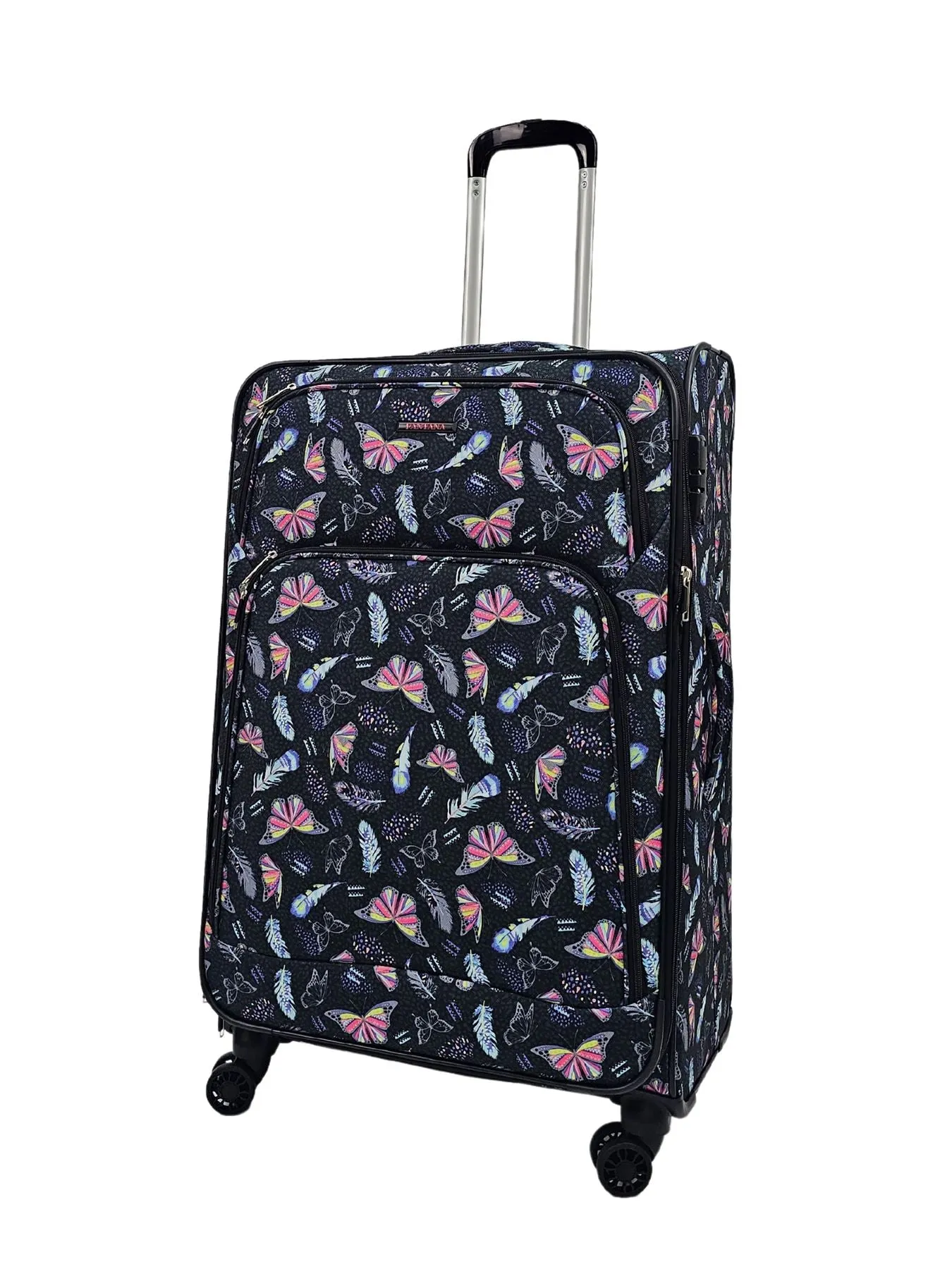 Butterfly Leaf Check Print Suitcase 4 Wheels Cabin Check In Hand Luggage Soft Shell Trolley