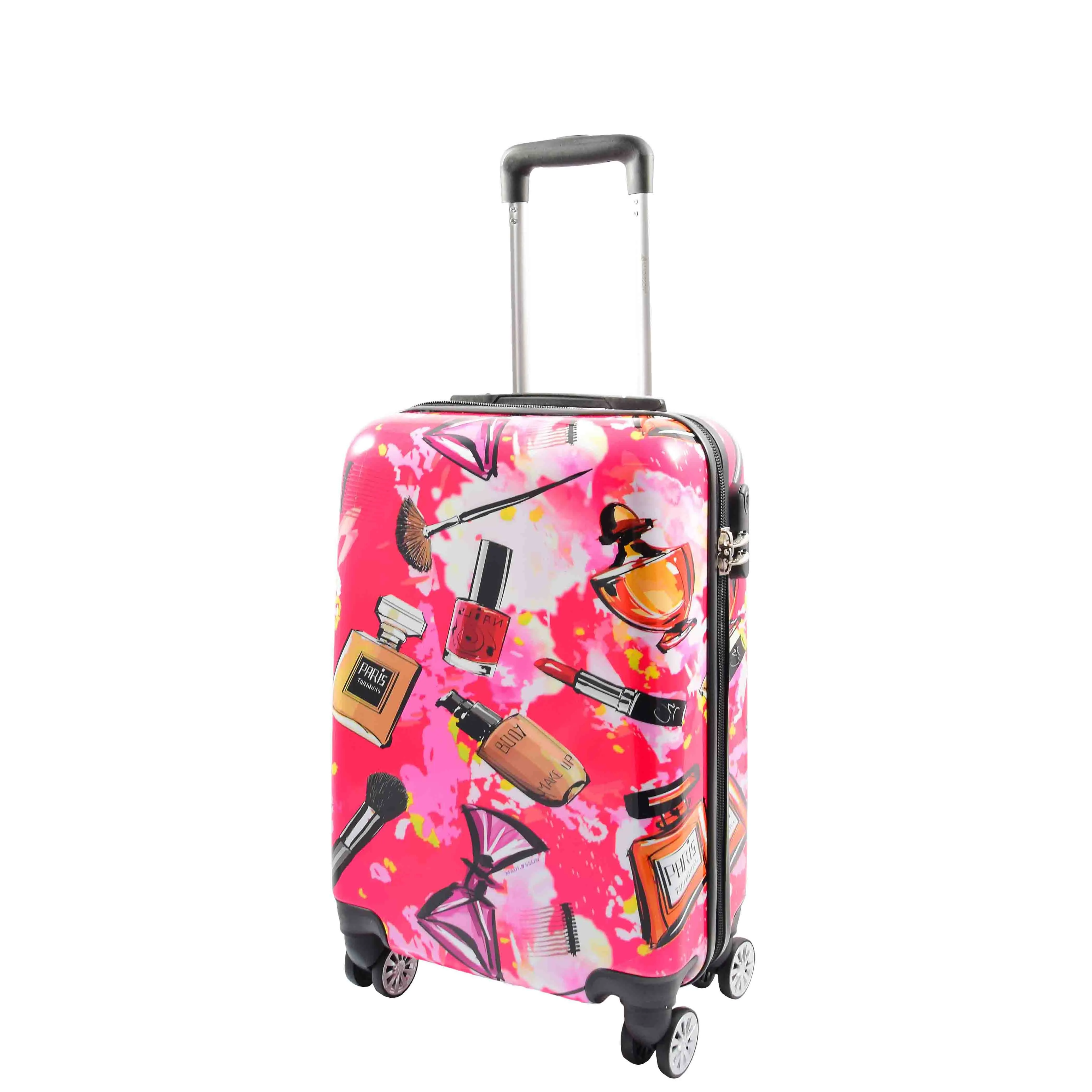 Cabin Size 4 Wheel Luggage Hard Shell Makeup Print Suitcase