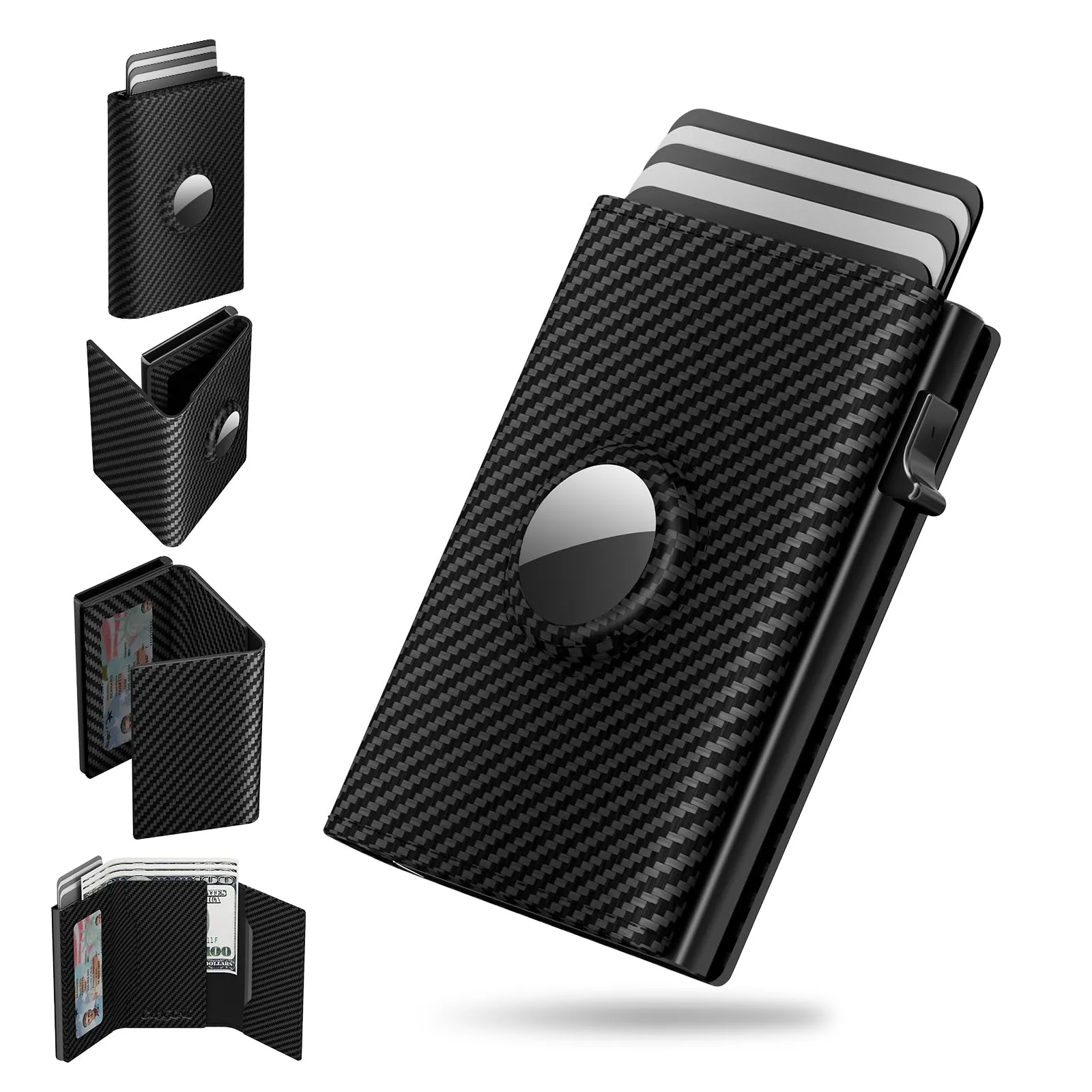 Carbon Fiber Airtag Wallets Men Slim Business ID Credit Card Holder