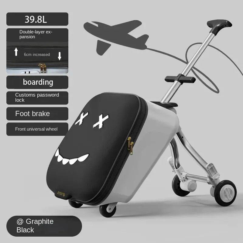 Childrens Foldable Ride-On Trolley Luggage with Brake Wheels | Sit and Ride Boarding Suitcase for Kids | Baby Travel Bags Carry-On