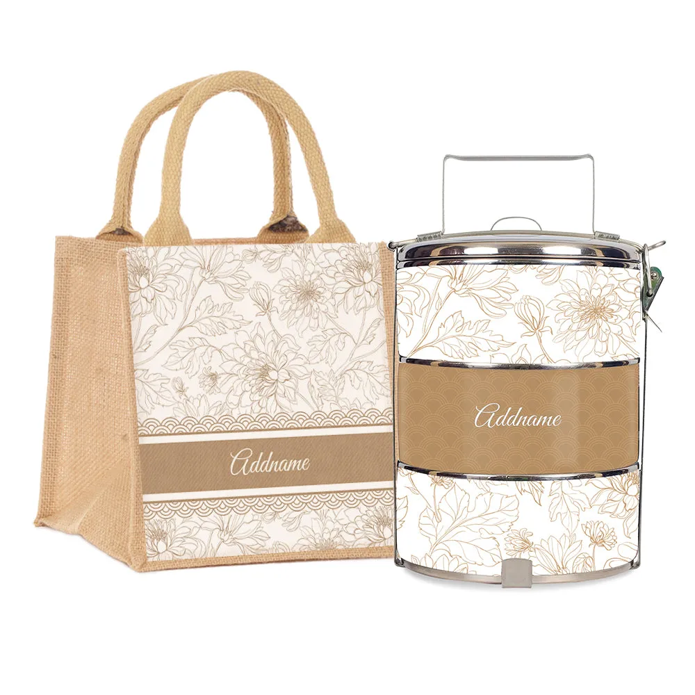 Chrysanths Artline Series 3-Tier Standard Medium 14cm Tiffin Carrier [FREE Custom Add Name]