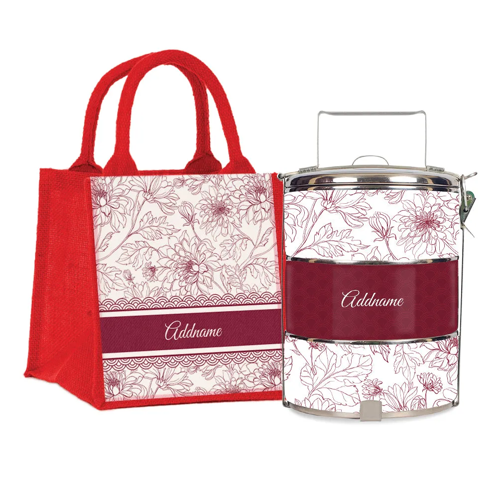 Chrysanths Artline Series 3-Tier Standard Medium 14cm Tiffin Carrier [FREE Custom Add Name]