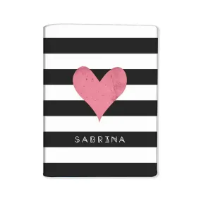 Classic Customized Passport Holder - Pink Heart With Strips