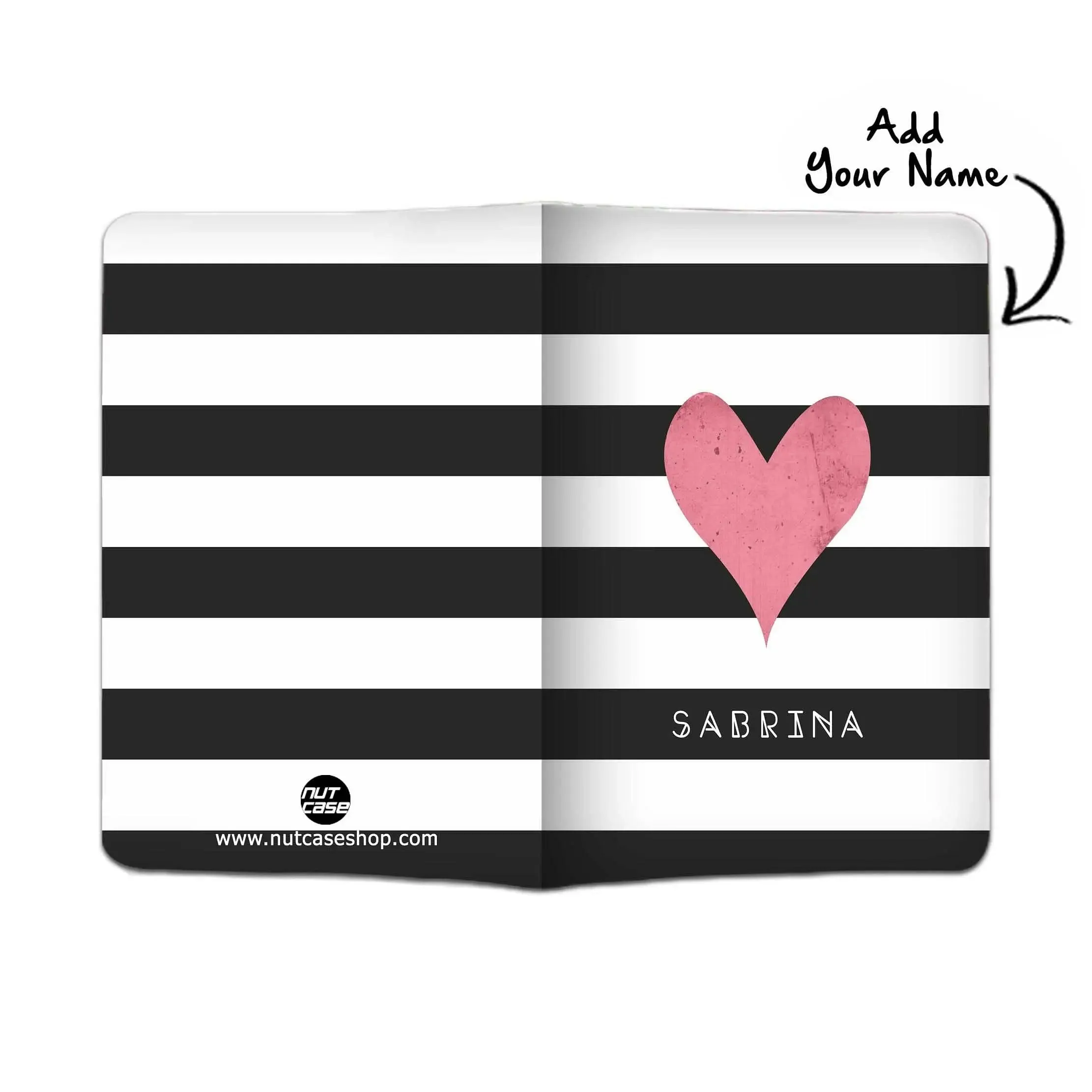 Classic Customized Passport Holder - Pink Heart With Strips