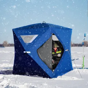 cozy 2-4 People Ice Fishing Shelter, Pop-Up Portable Ice Fishing Tent with Carry Bag, Two Doors, Windows and Vents, Ice Shanty for Winter Fishing, Red