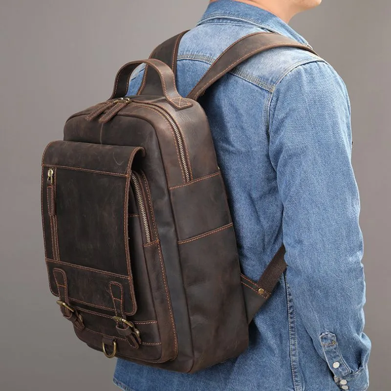 Crazy horse leather knapsack laptop backpack