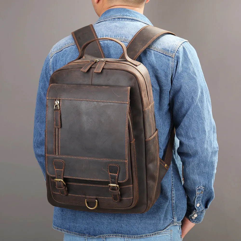 Crazy horse leather knapsack laptop backpack